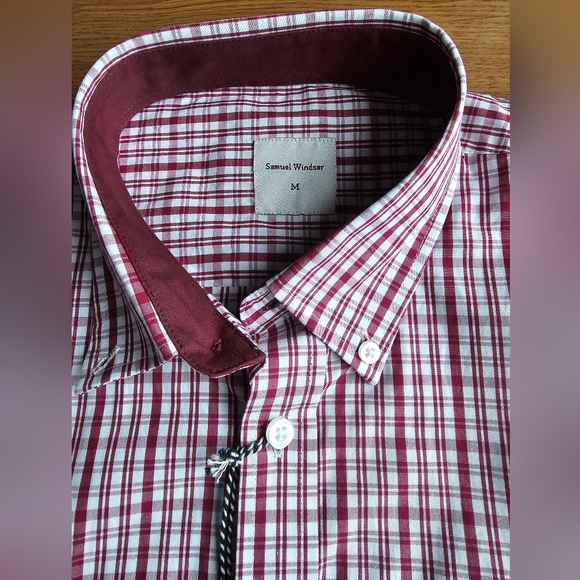 Samuel Windsor Red White Plaid Long Sleeve Mens Medium Button Down Dress Shirt - Picture 8 of 14